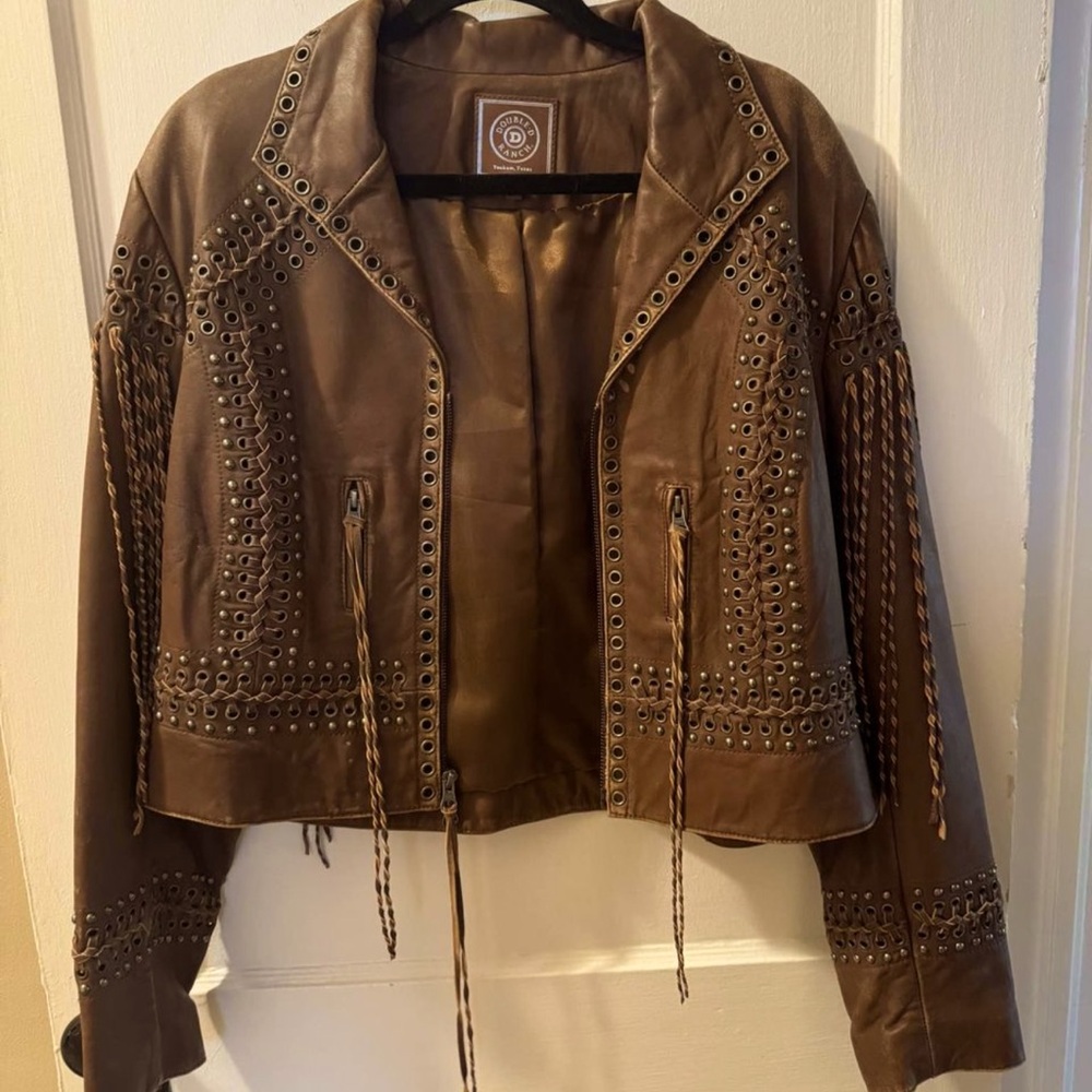 Double d Ranch studded fringe leather jacket fully lined RTL 995 VGUC XL